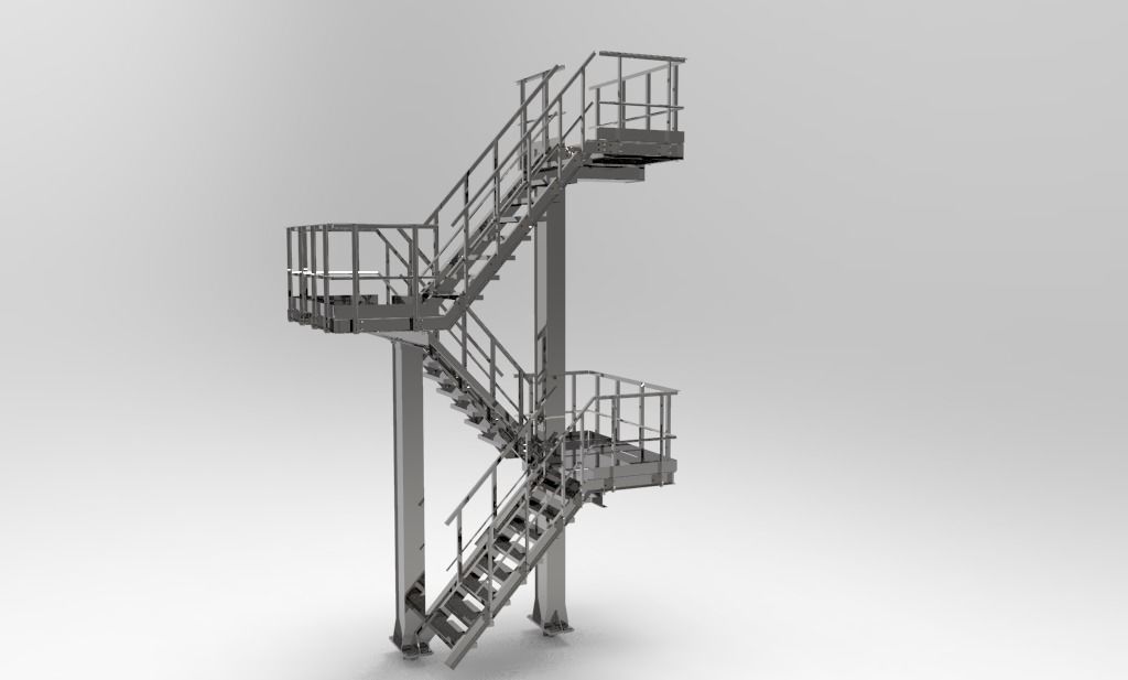 Three-level staircase Low-poly 3D model_4