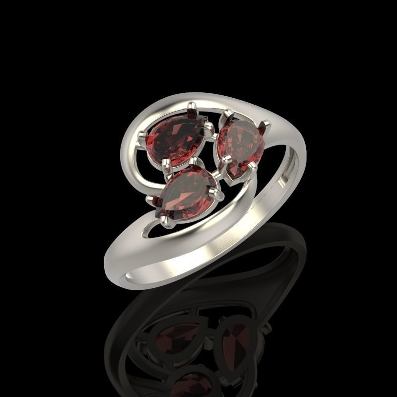 Women Ring with gems 3dm stl 3D print model 3D print model_7