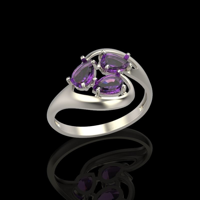 Women Ring with gems 3dm stl 3D print model 3D print model_14