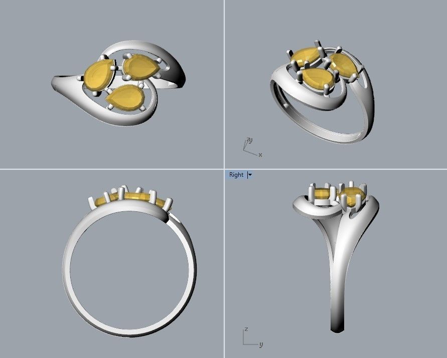 Women Ring with gems 3dm stl 3D print model 3D print model_30