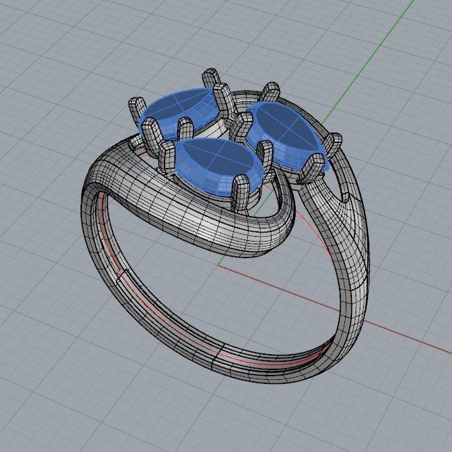 Women Ring with gems 3dm stl 3D print model 3D print model_33