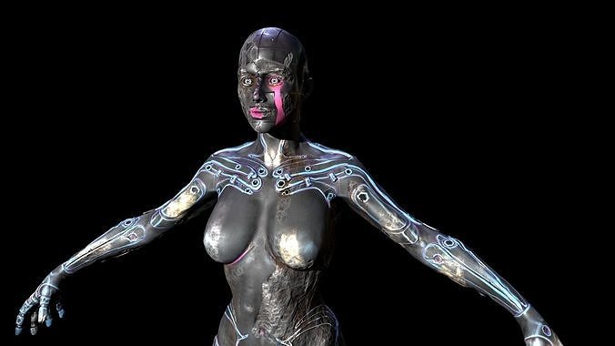 Cyberpunk robotic sci-fi girl low-poly 3D Model  Low-poly 3D model