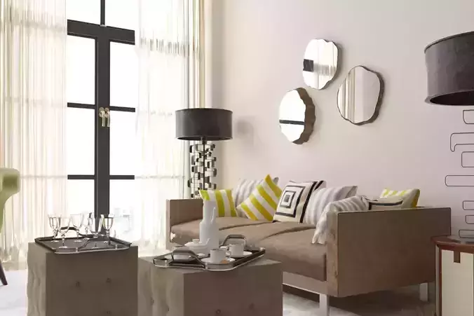 Wooden Decorative Mirror Set Free 3D model