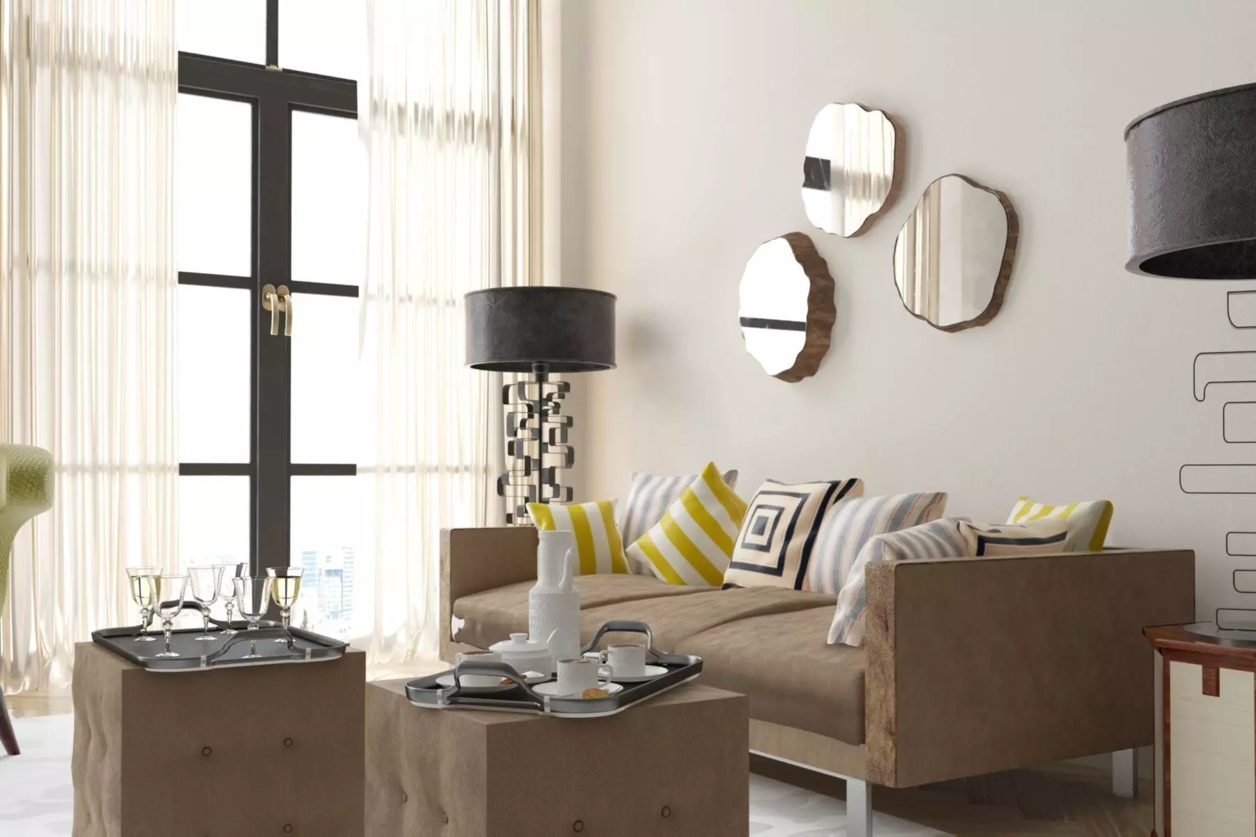 Wooden Decorative Mirror Set Free 3D model