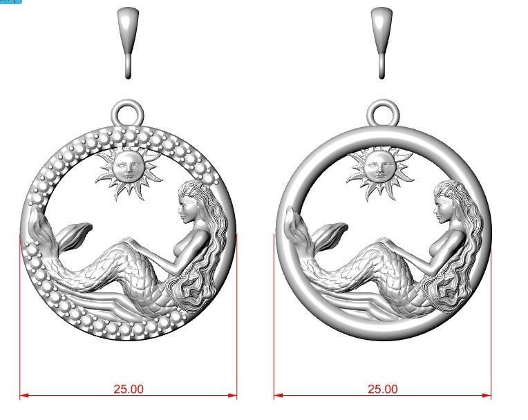 pendant mermaid print model 3D print model_16