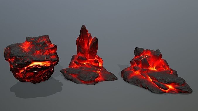 Rock Set with flames Low-poly 3D model