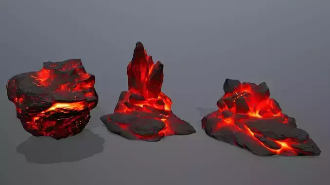 Rock Set with flames Low-poly 3D model