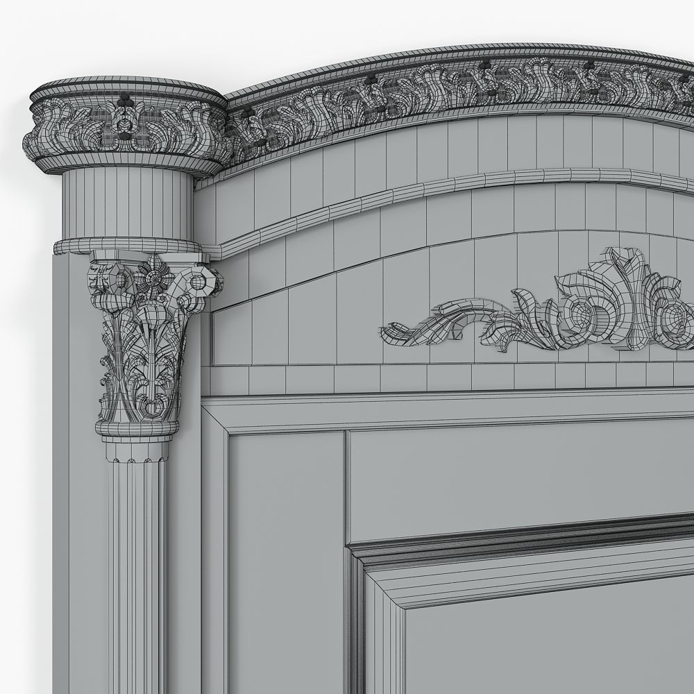 Classic Wooden Door and Carved Elements 3D model_7