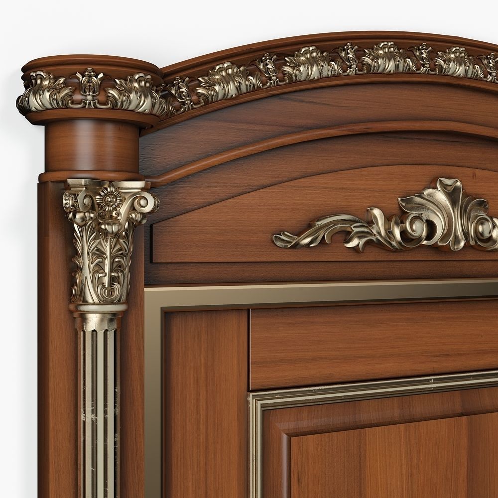 Classic Wooden Door and Carved Elements 3D model_5