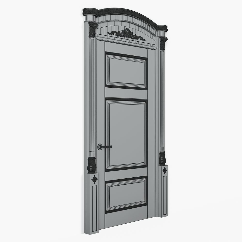 Classic Wooden Door and Carved Elements 3D model_4