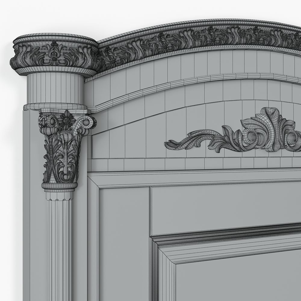 Classic Wooden Door and Carved Elements 3D model_6