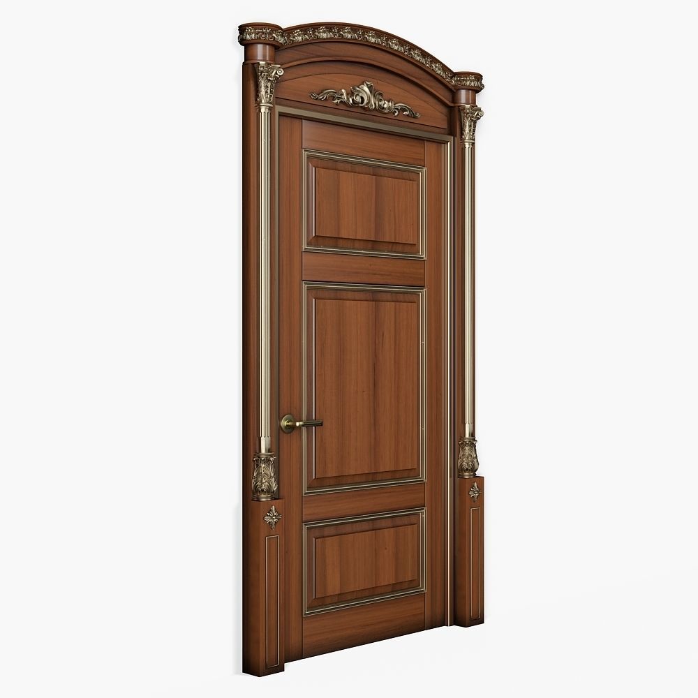 Classic Wooden Door and Carved Elements 3D model_2