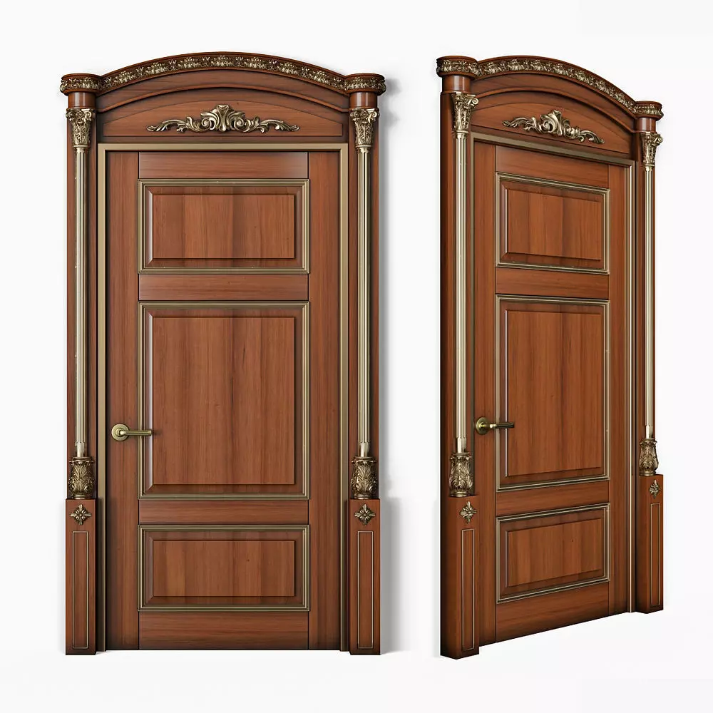 Classic Wooden Door and Carved Elements 3D model_0