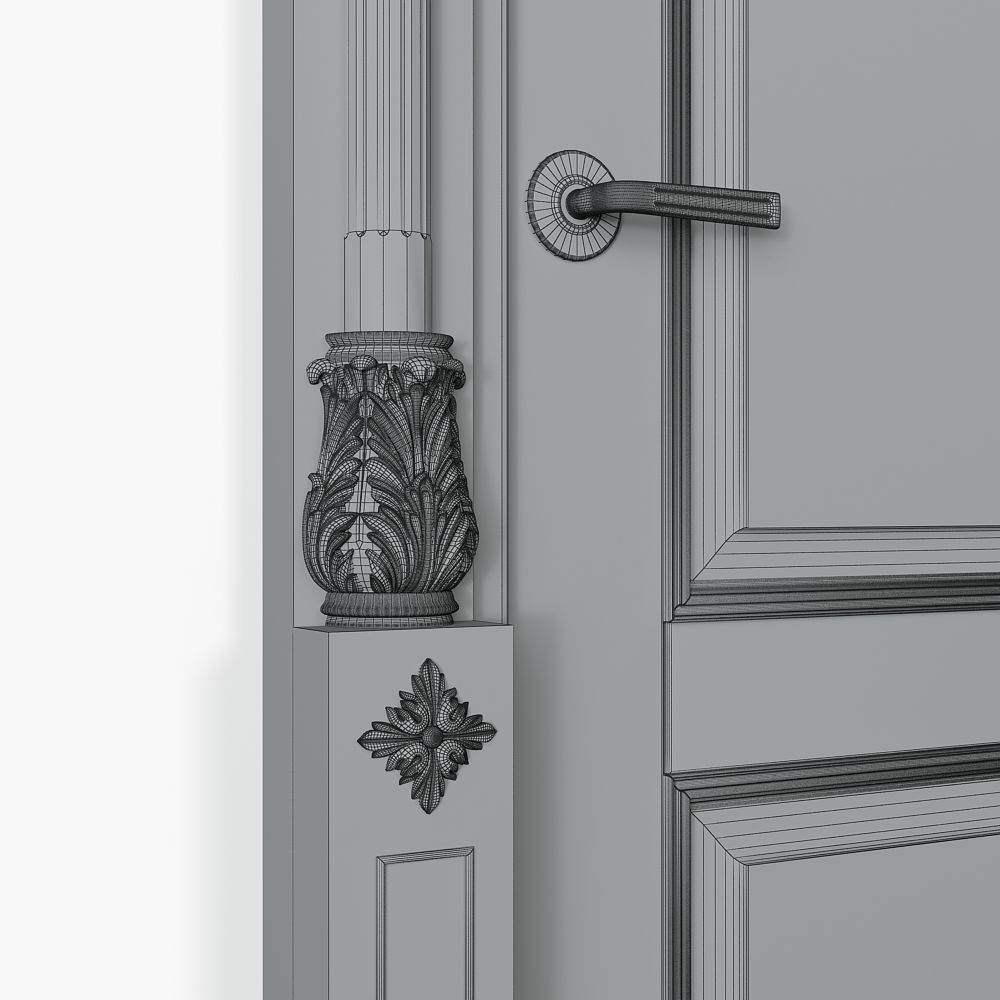 Classic Wooden Door and Carved Elements 3D model_10