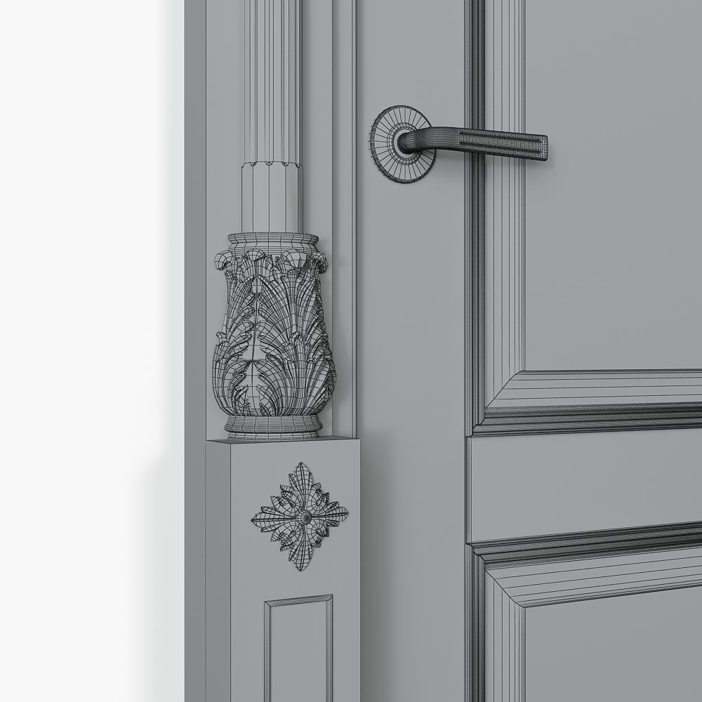 Classic Wooden Door and Carved Elements 3D model_9