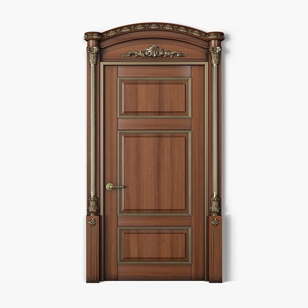 Classic Wooden Door and Carved Elements 3D model_1