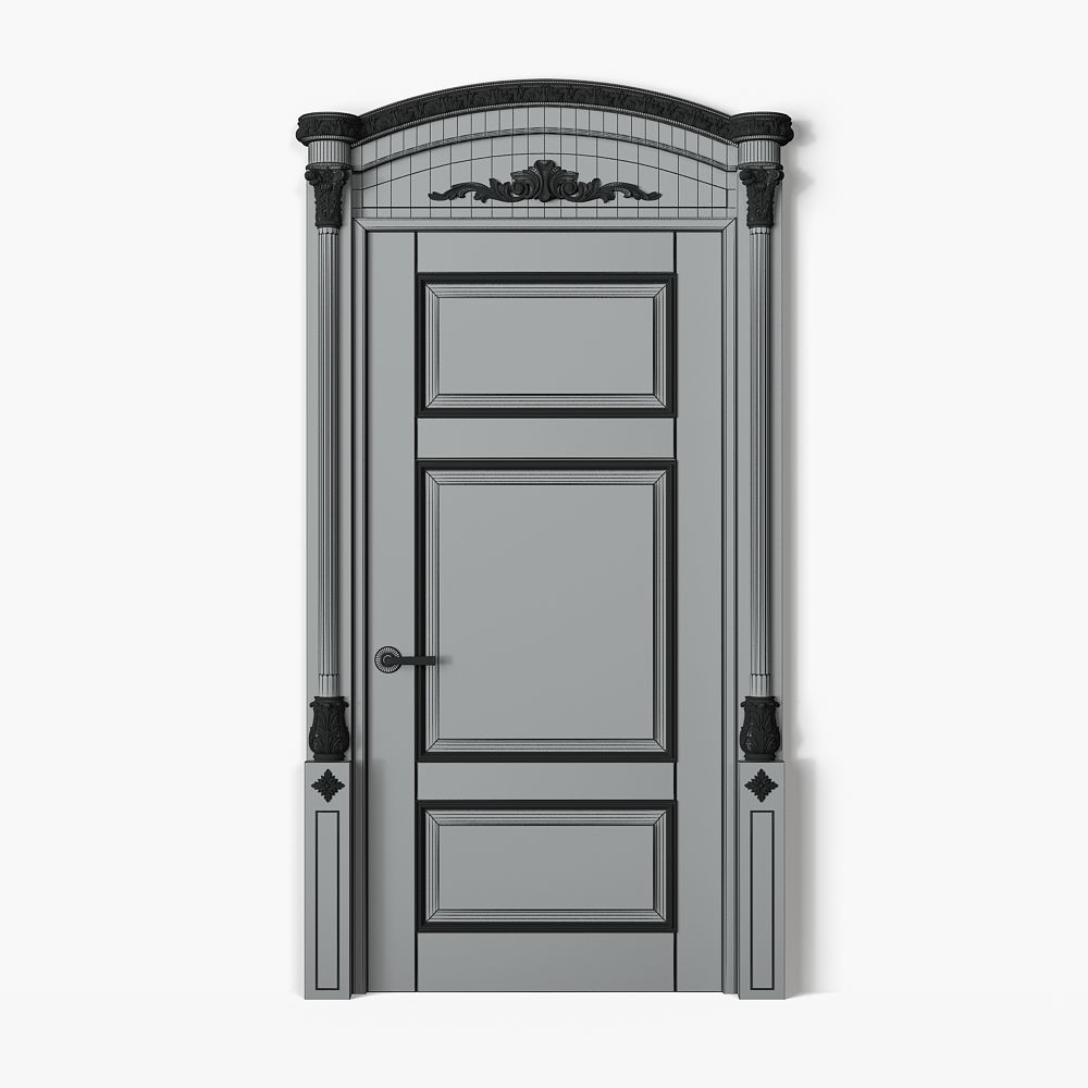 Classic Wooden Door and Carved Elements 3D model_3