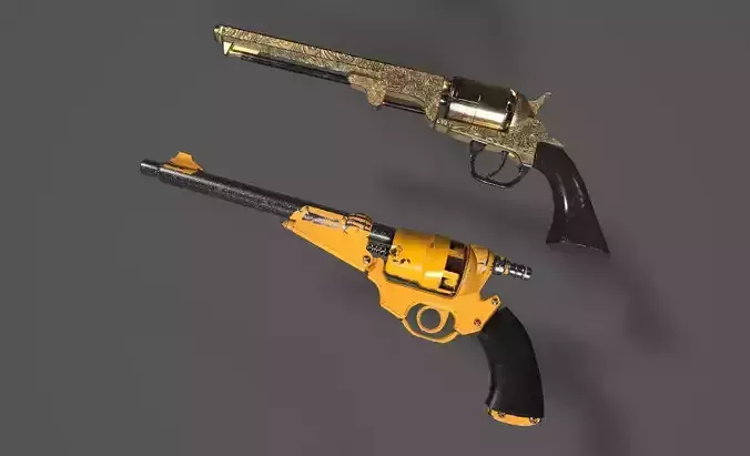 Revolvers two antique Low-poly 3D model