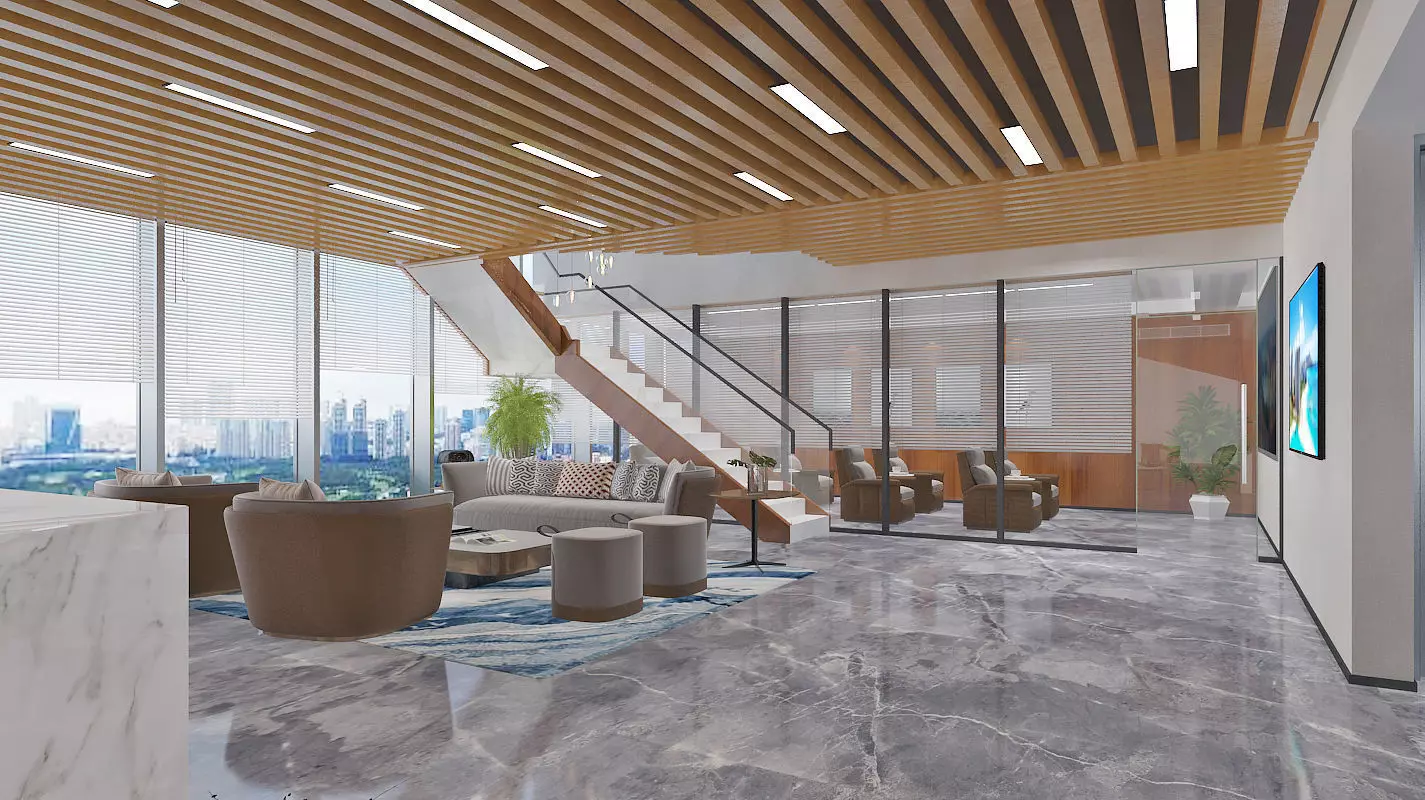 Modern Office Reception Area 3D model_0