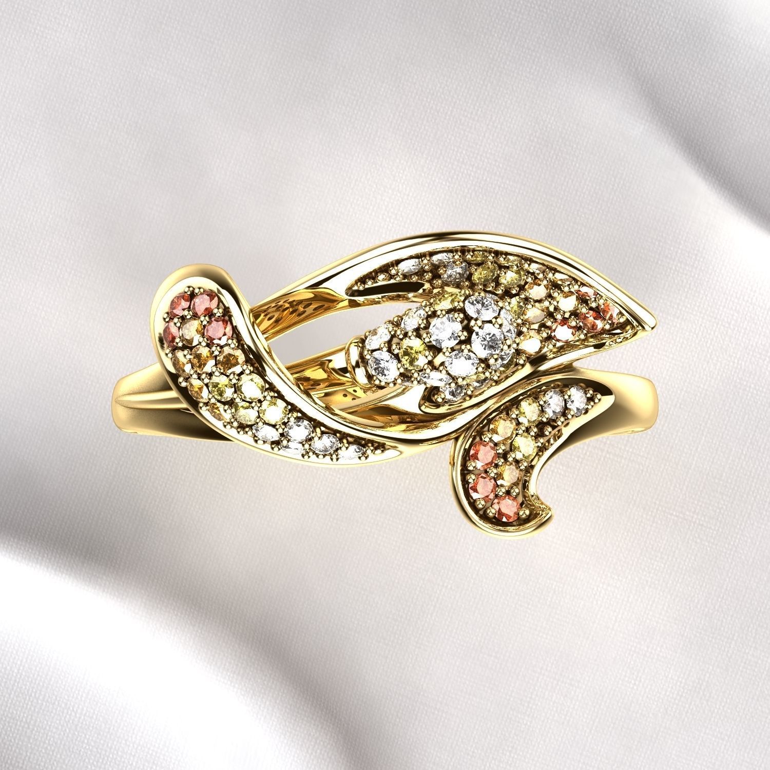 Flower Gold Ring with Colored Gemstones 3D print model_8