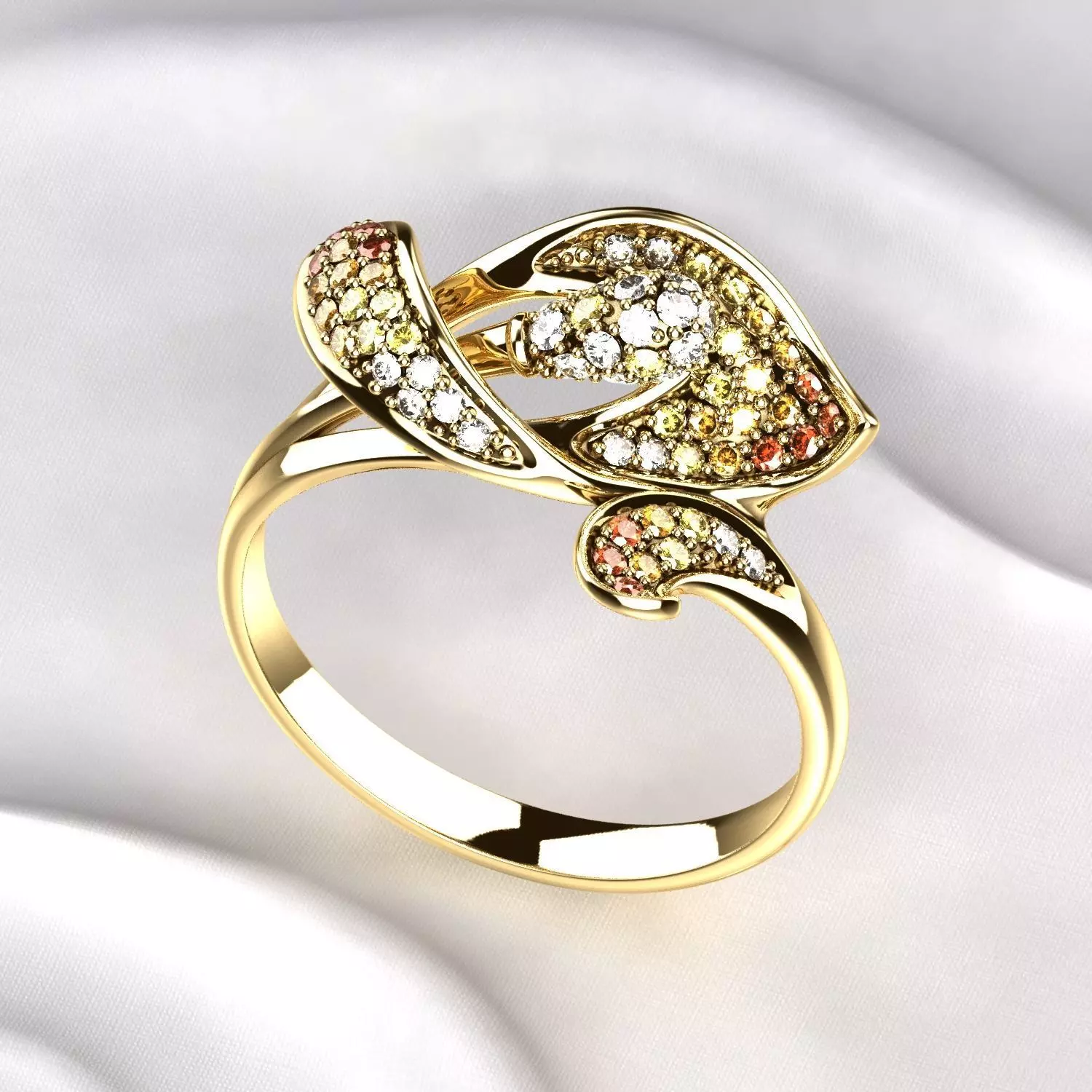 Flower Gold Ring with Colored Gemstones 3D print model_0