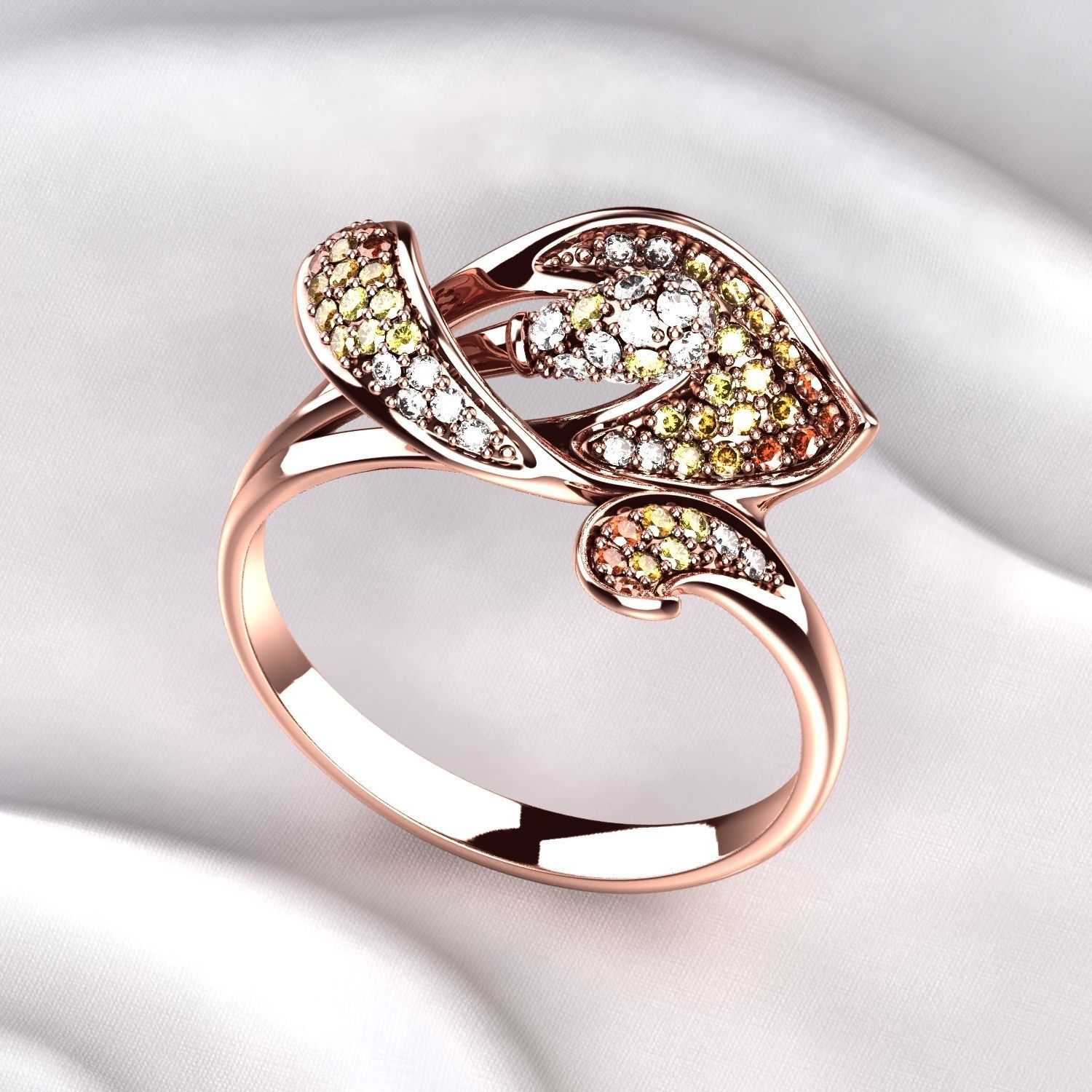 Flower Gold Ring with Colored Gemstones 3D print model_3