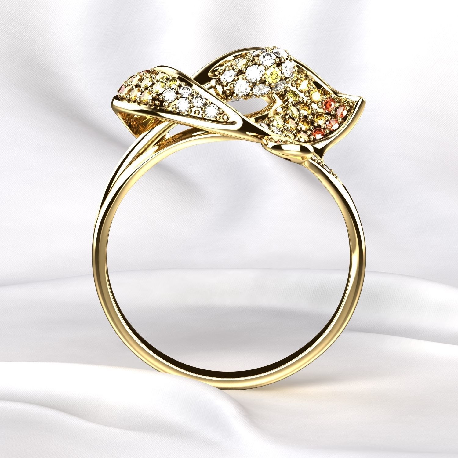 Flower Gold Ring with Colored Gemstones 3D print model_9