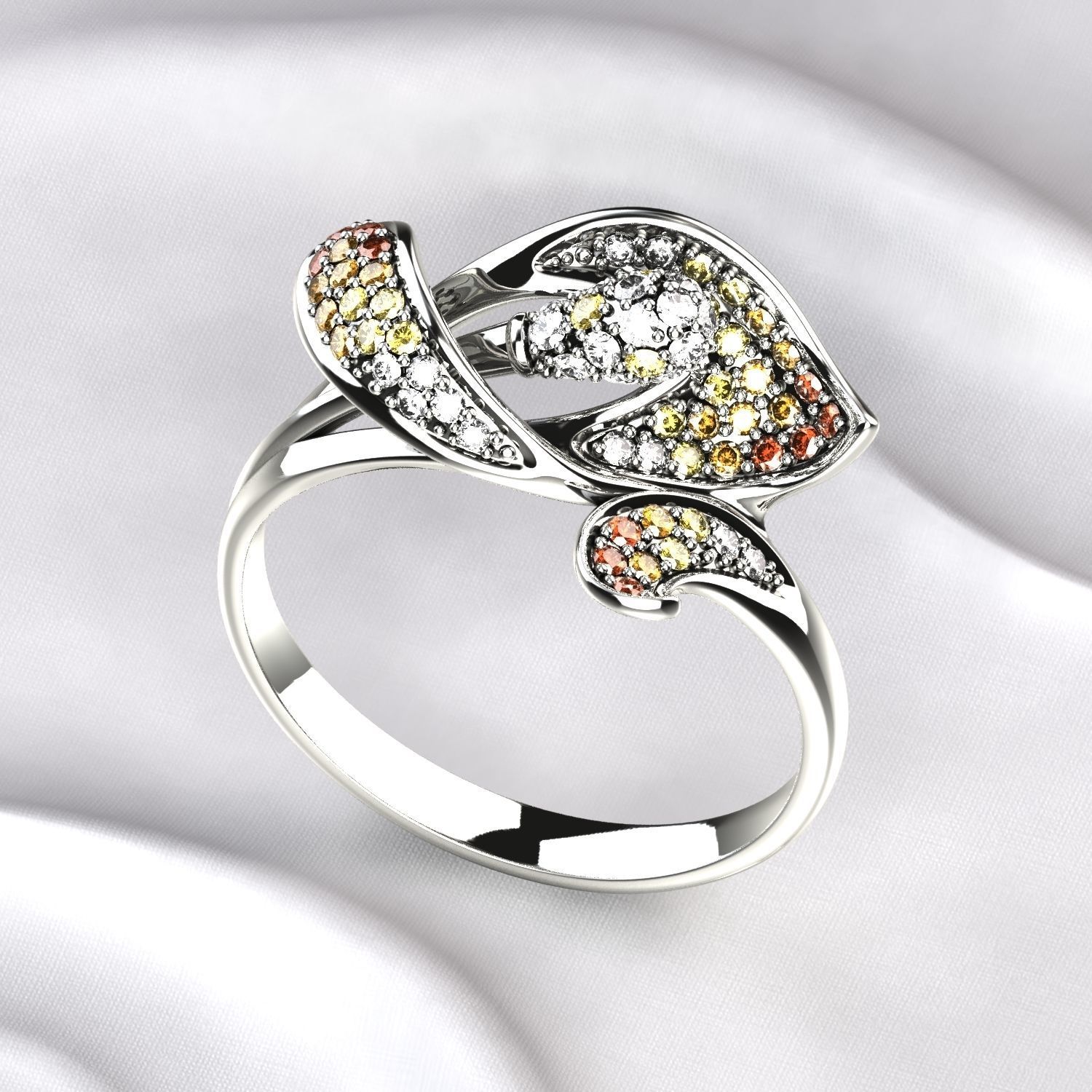 Flower Gold Ring with Colored Gemstones 3D print model_5