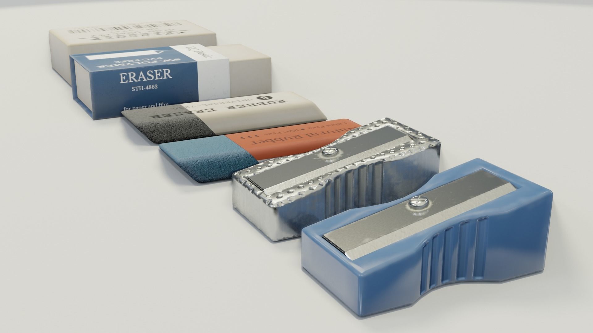 Eraser and  pencil sharpener Low-poly 3D model_12