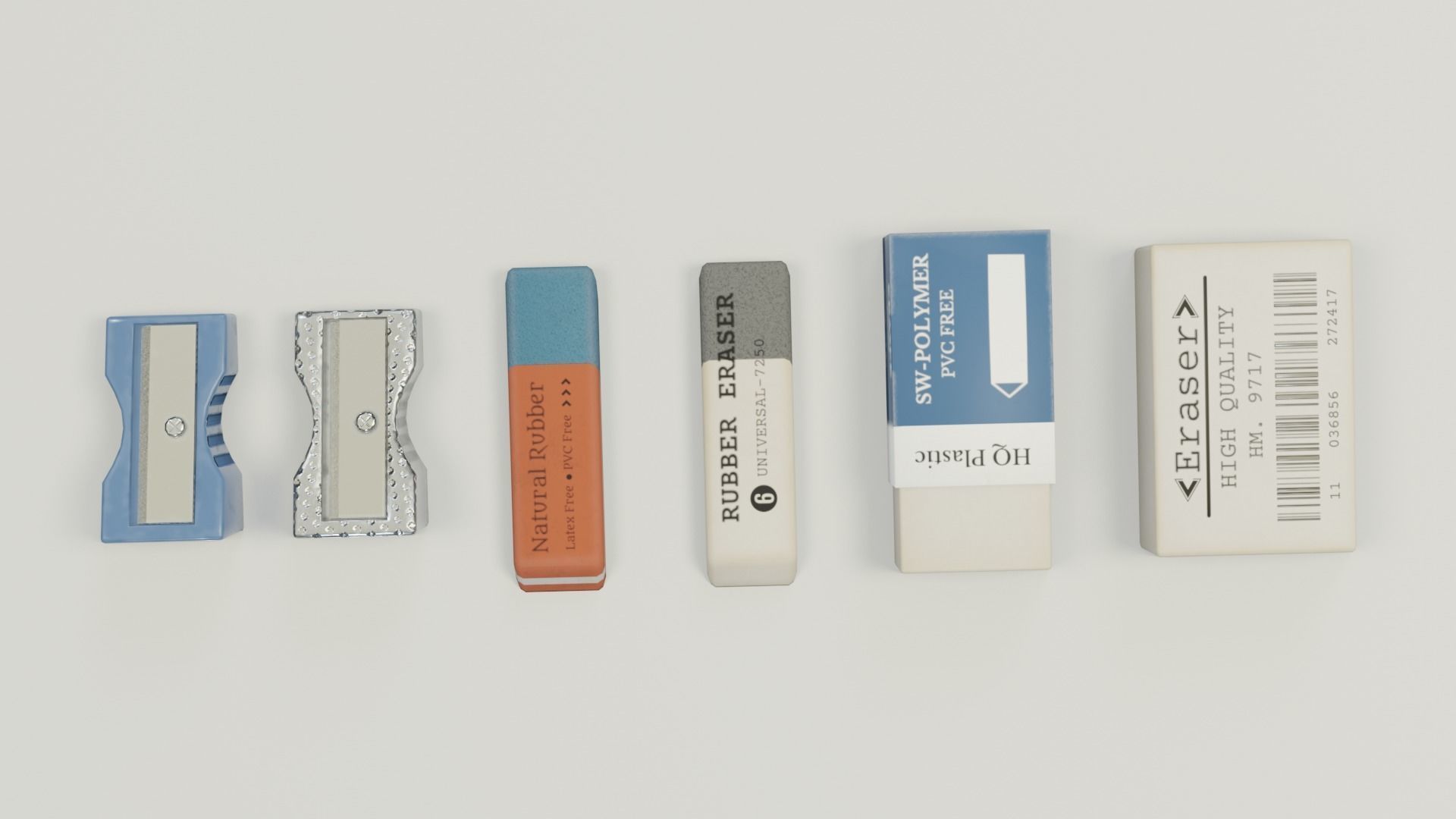 Eraser and  pencil sharpener Low-poly 3D model_3