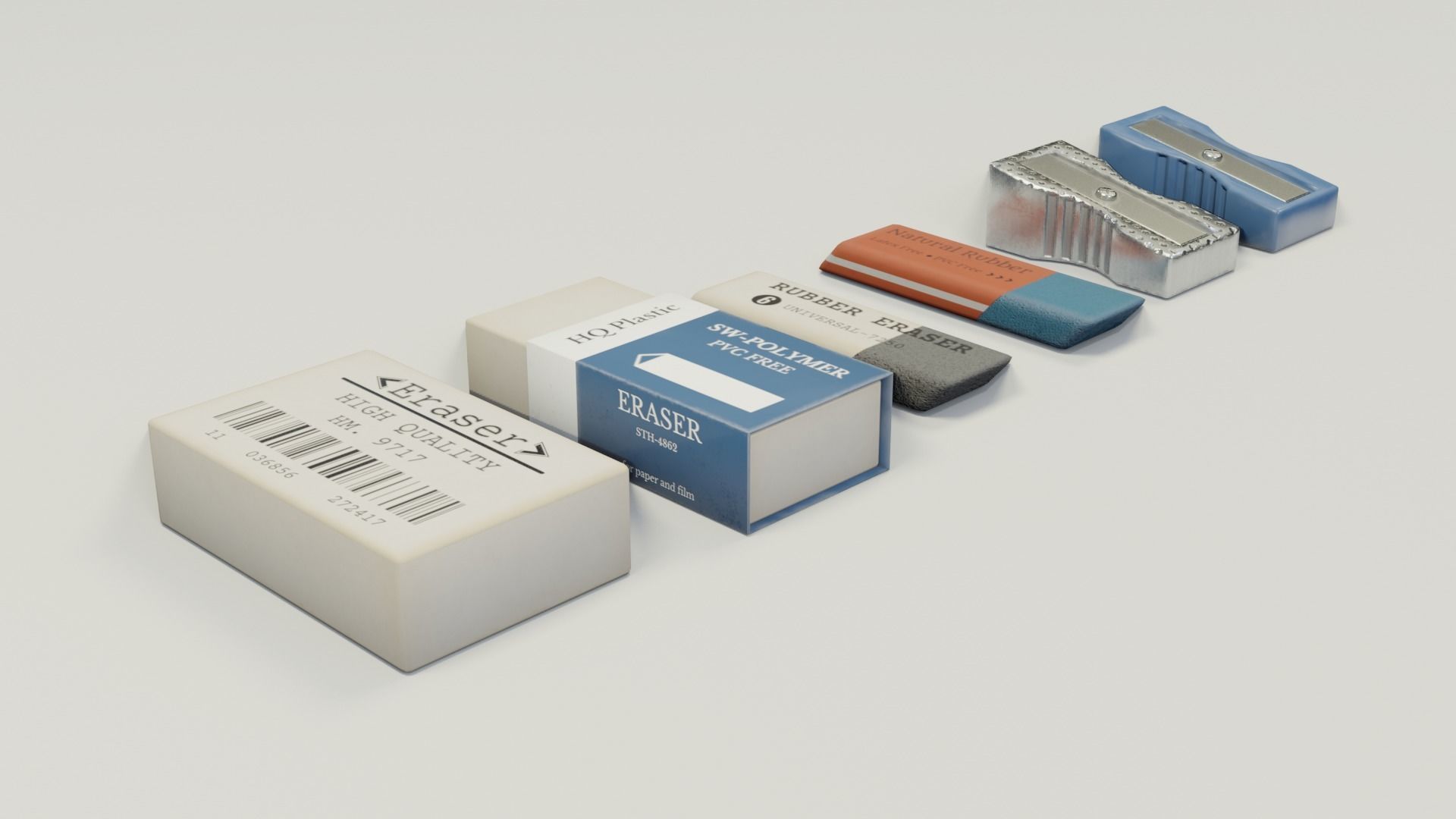 Eraser and  pencil sharpener Low-poly 3D model_20