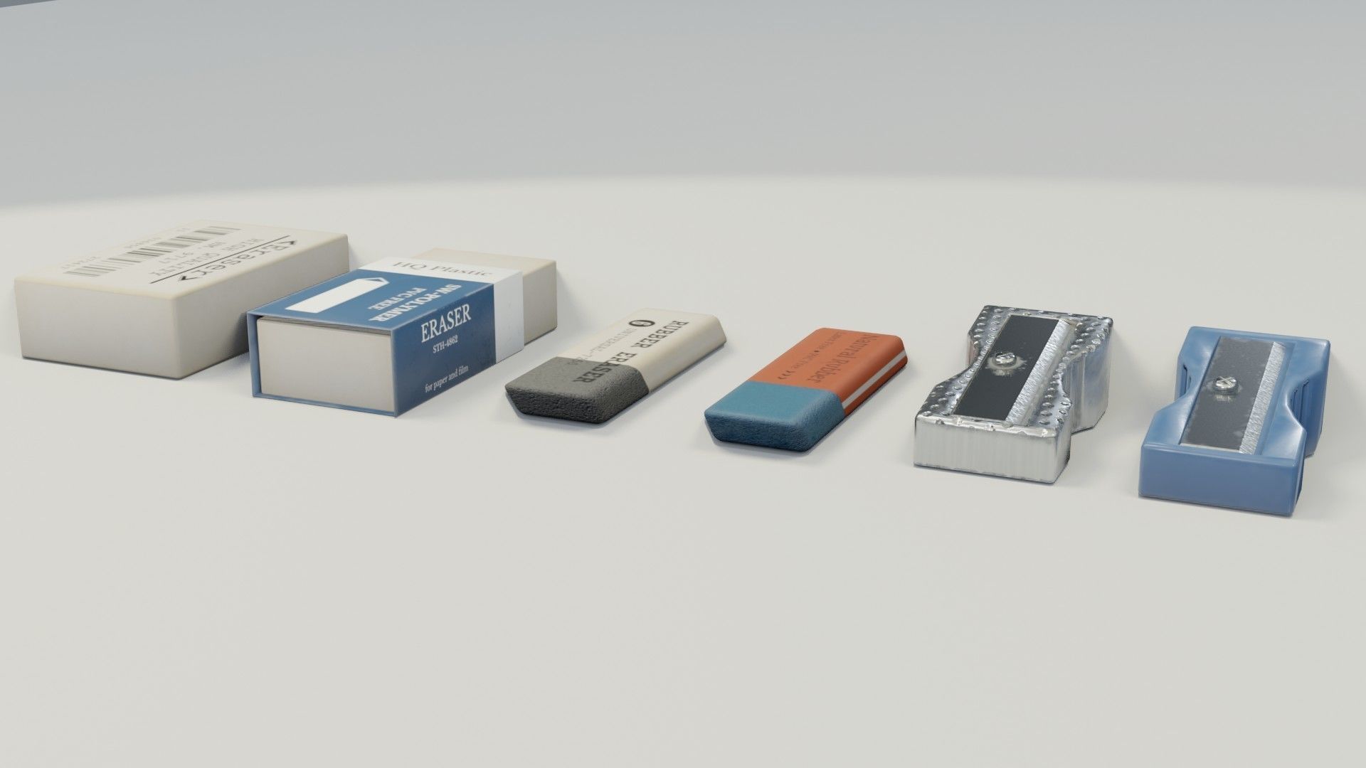 Eraser and  pencil sharpener Low-poly 3D model_18