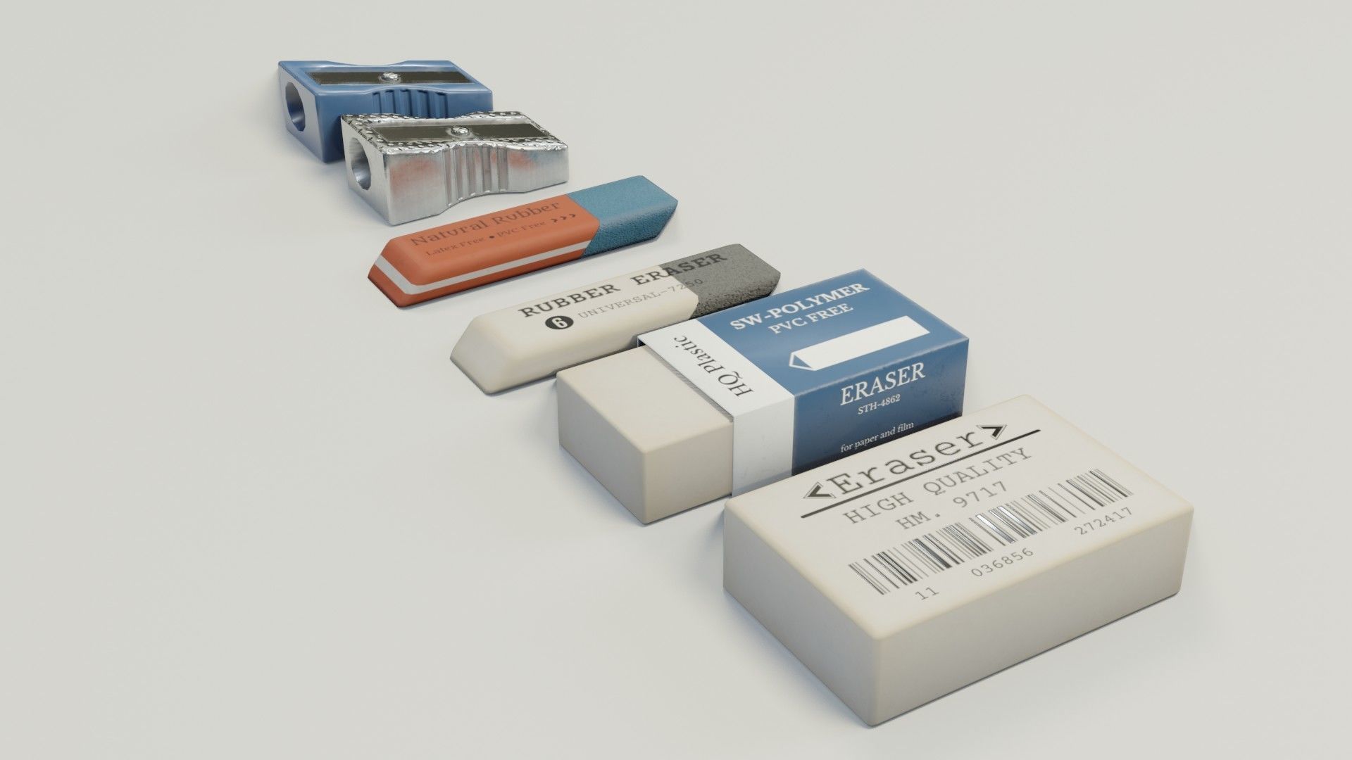 Eraser and  pencil sharpener Low-poly 3D model_17