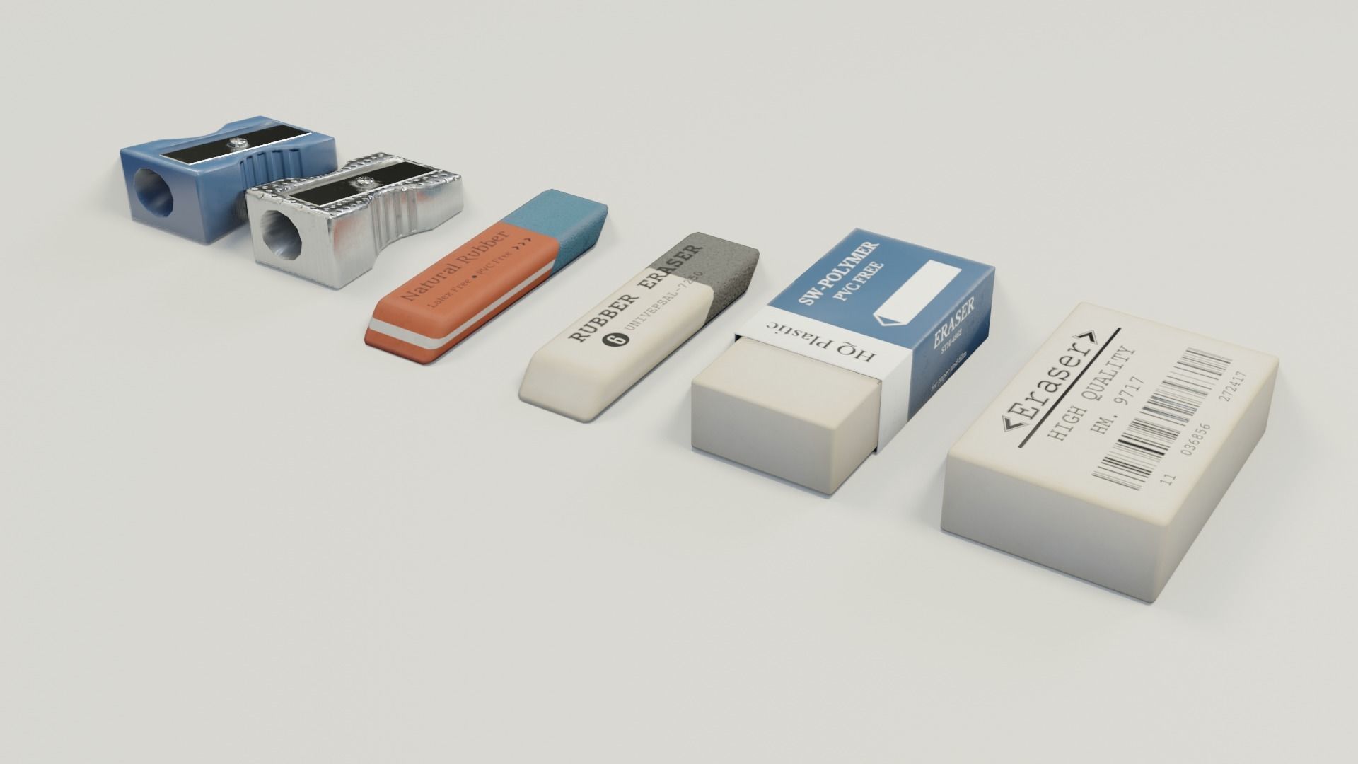 Eraser and  pencil sharpener Low-poly 3D model_19