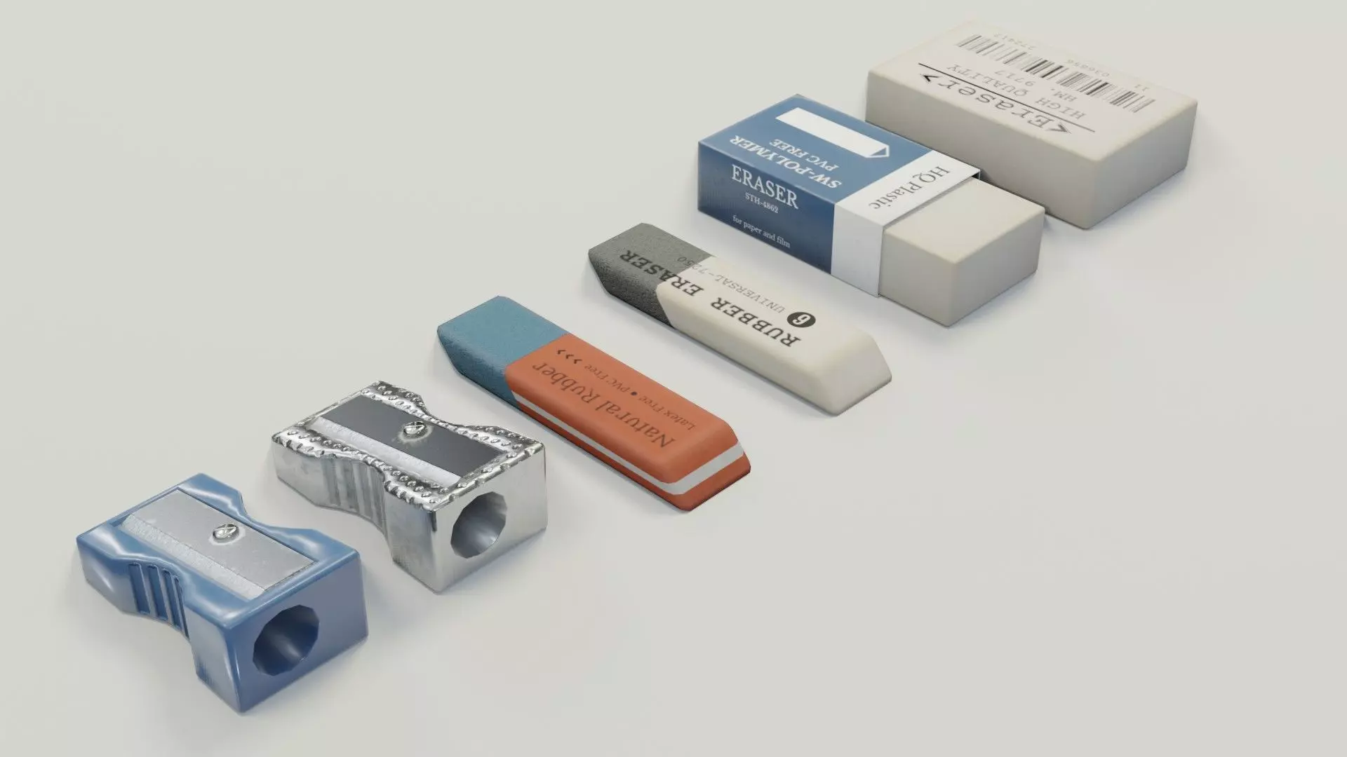 Eraser and  pencil sharpener Low-poly 3D model_0