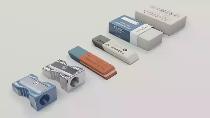 Eraser and  pencil sharpener Low-poly 3D model
