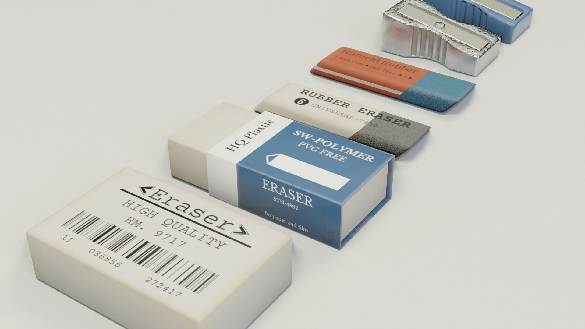 Eraser and  pencil sharpener Low-poly 3D model_11