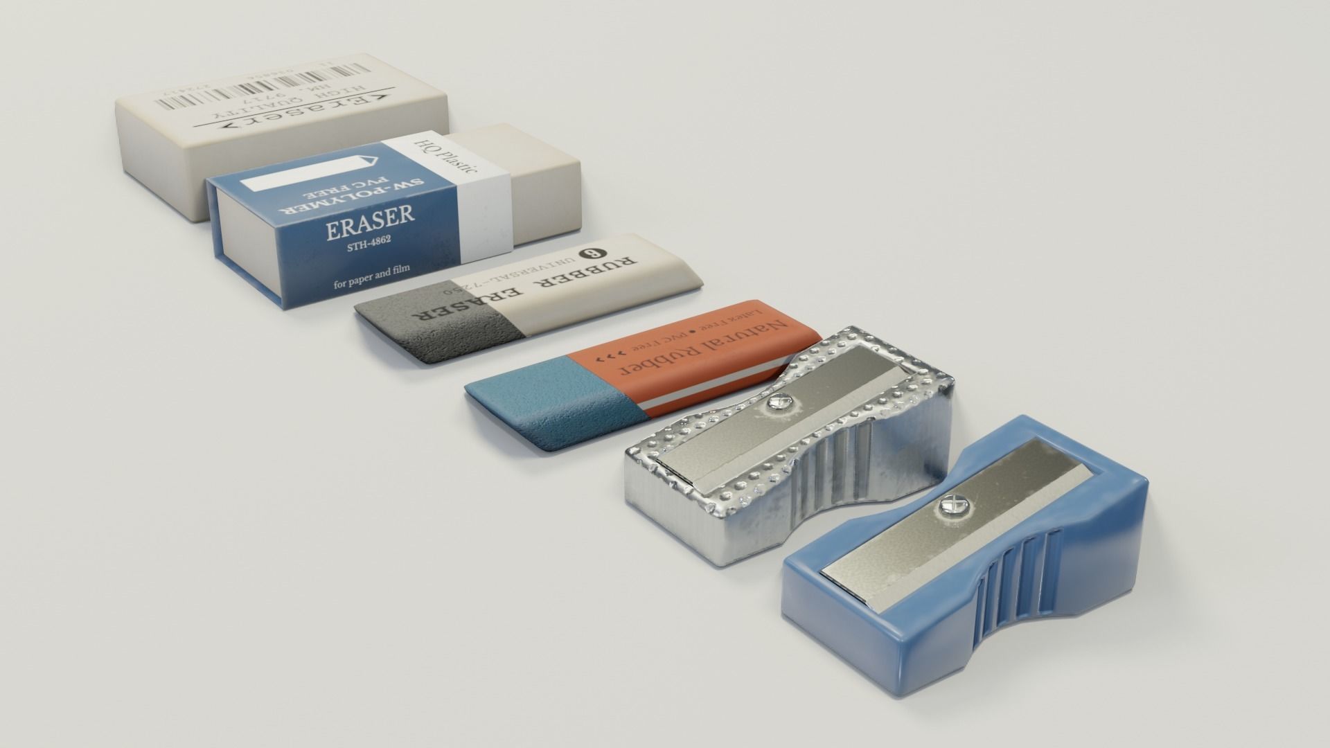 Eraser and  pencil sharpener Low-poly 3D model_15