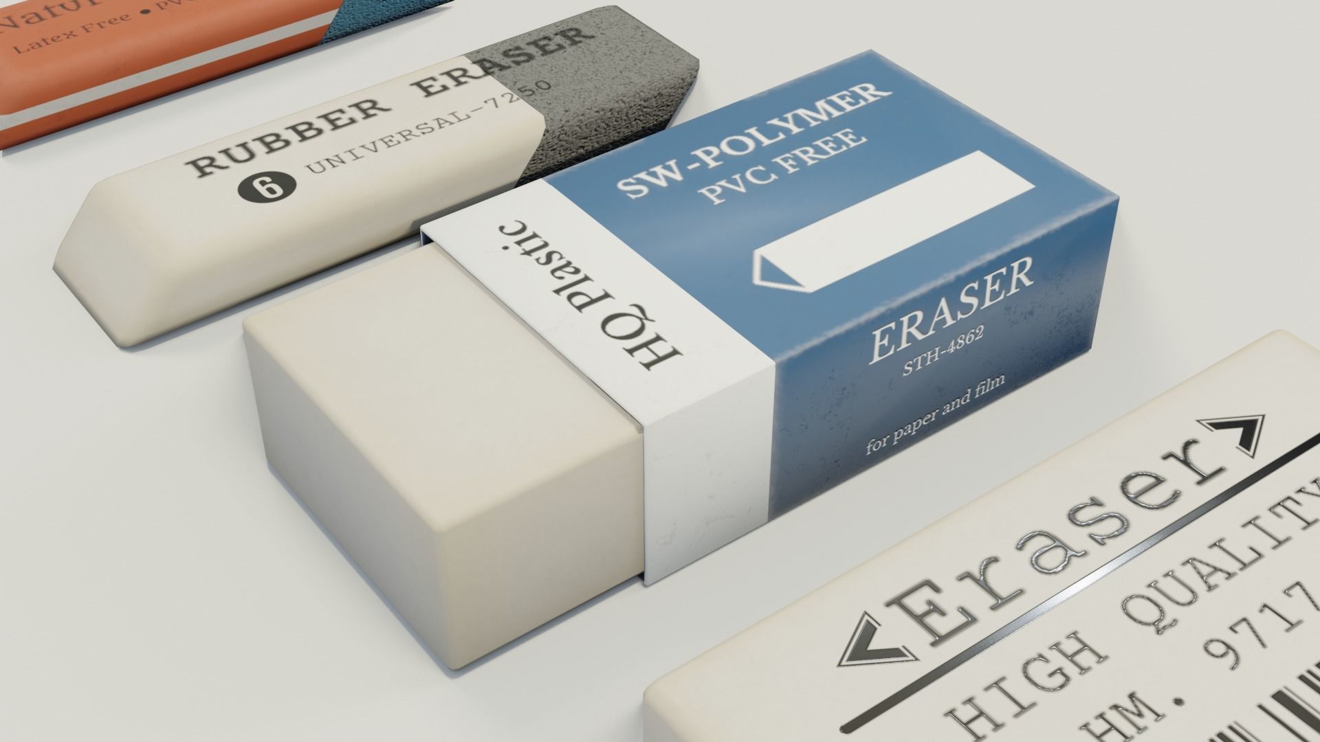 Eraser and  pencil sharpener Low-poly 3D model_5