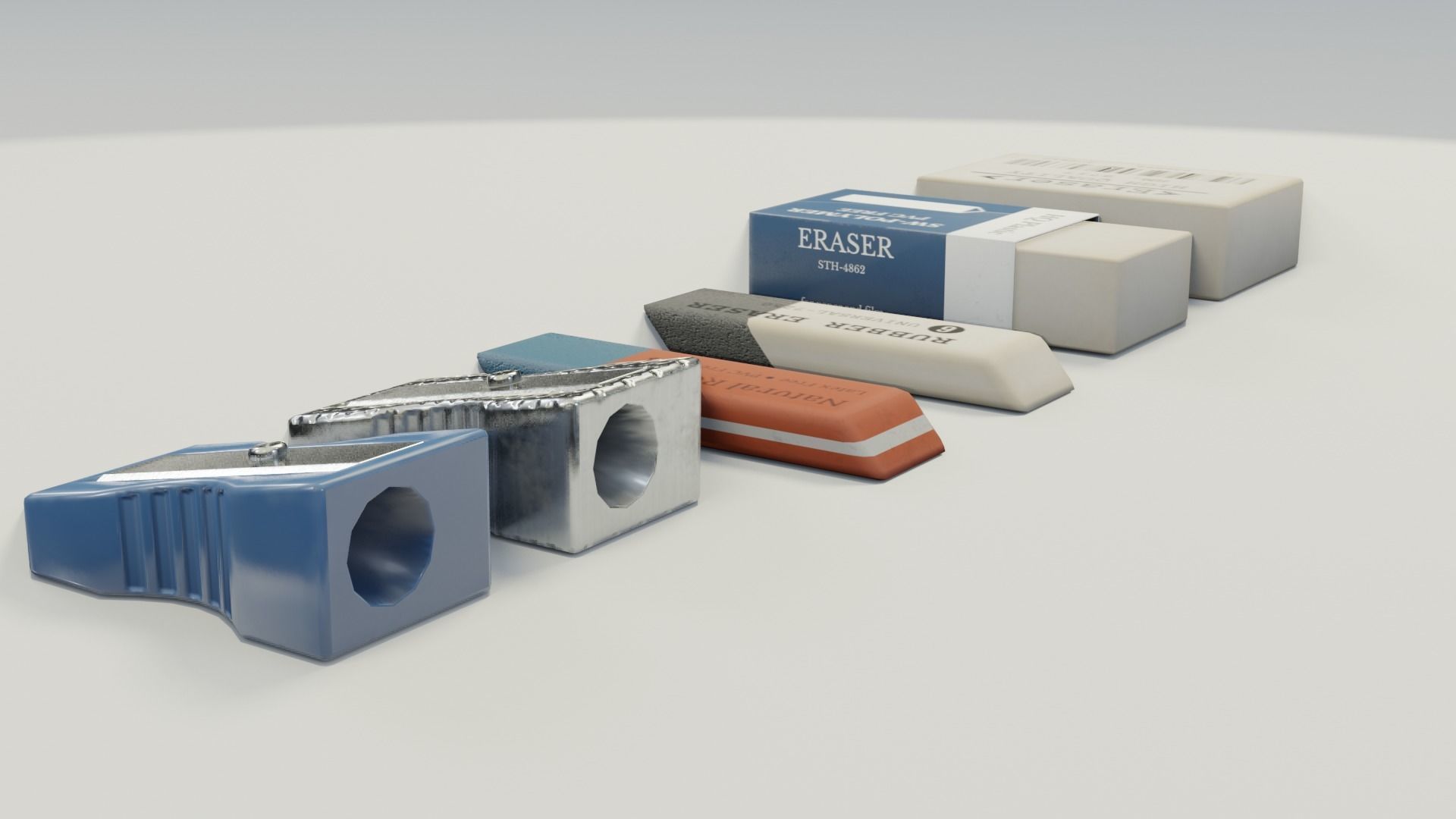 Eraser and  pencil sharpener Low-poly 3D model_16