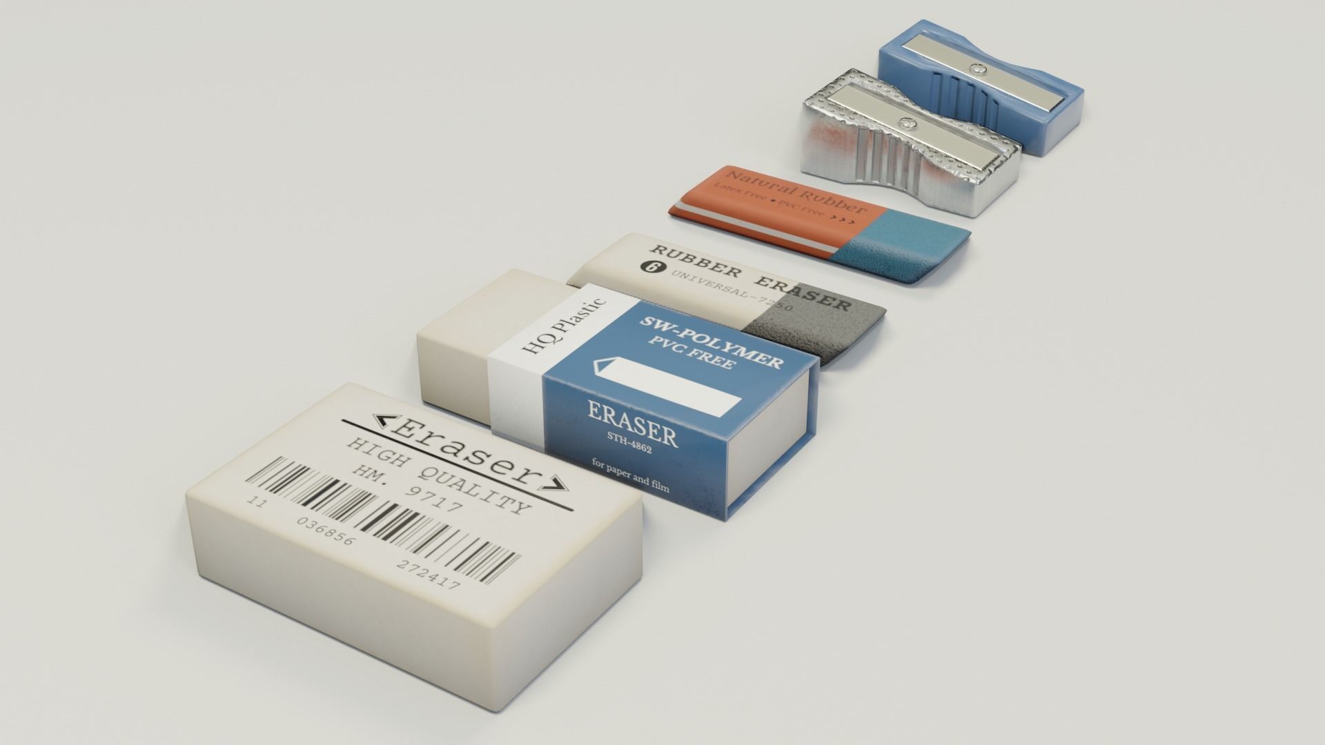 Eraser and  pencil sharpener Low-poly 3D model_2