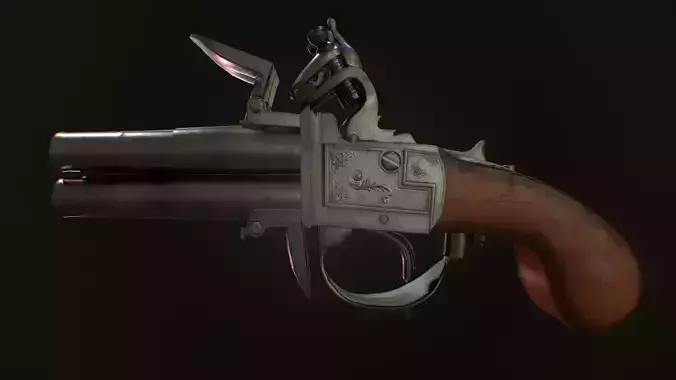 Flintlock gun with wooden handle