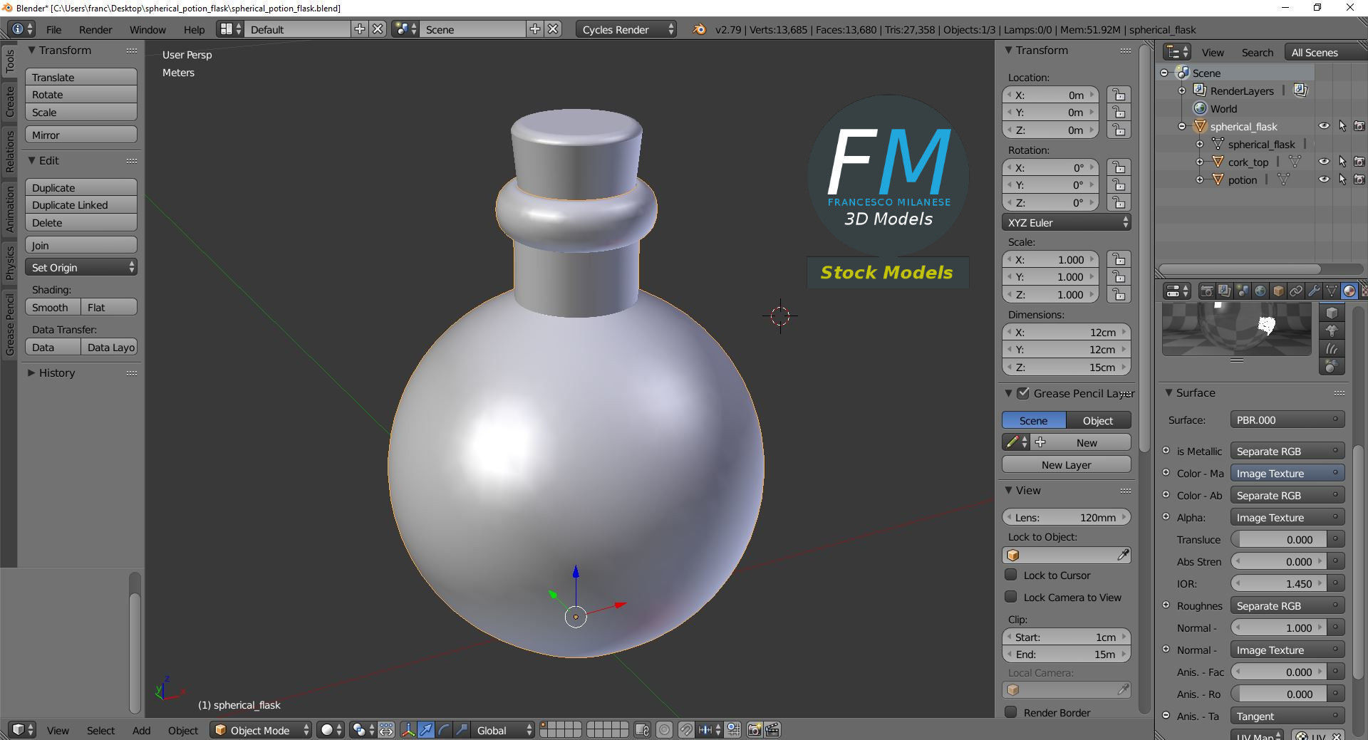 Spherical potion flask 3D model_9