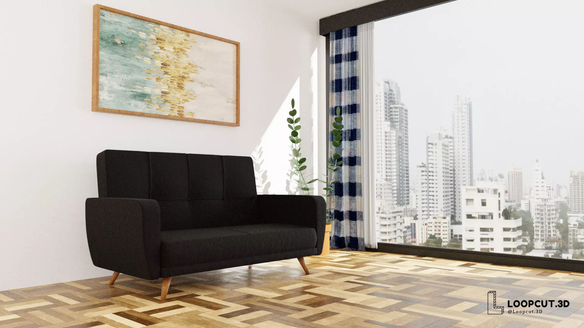 Sofa1 armchair with wooden legs 3D model_0