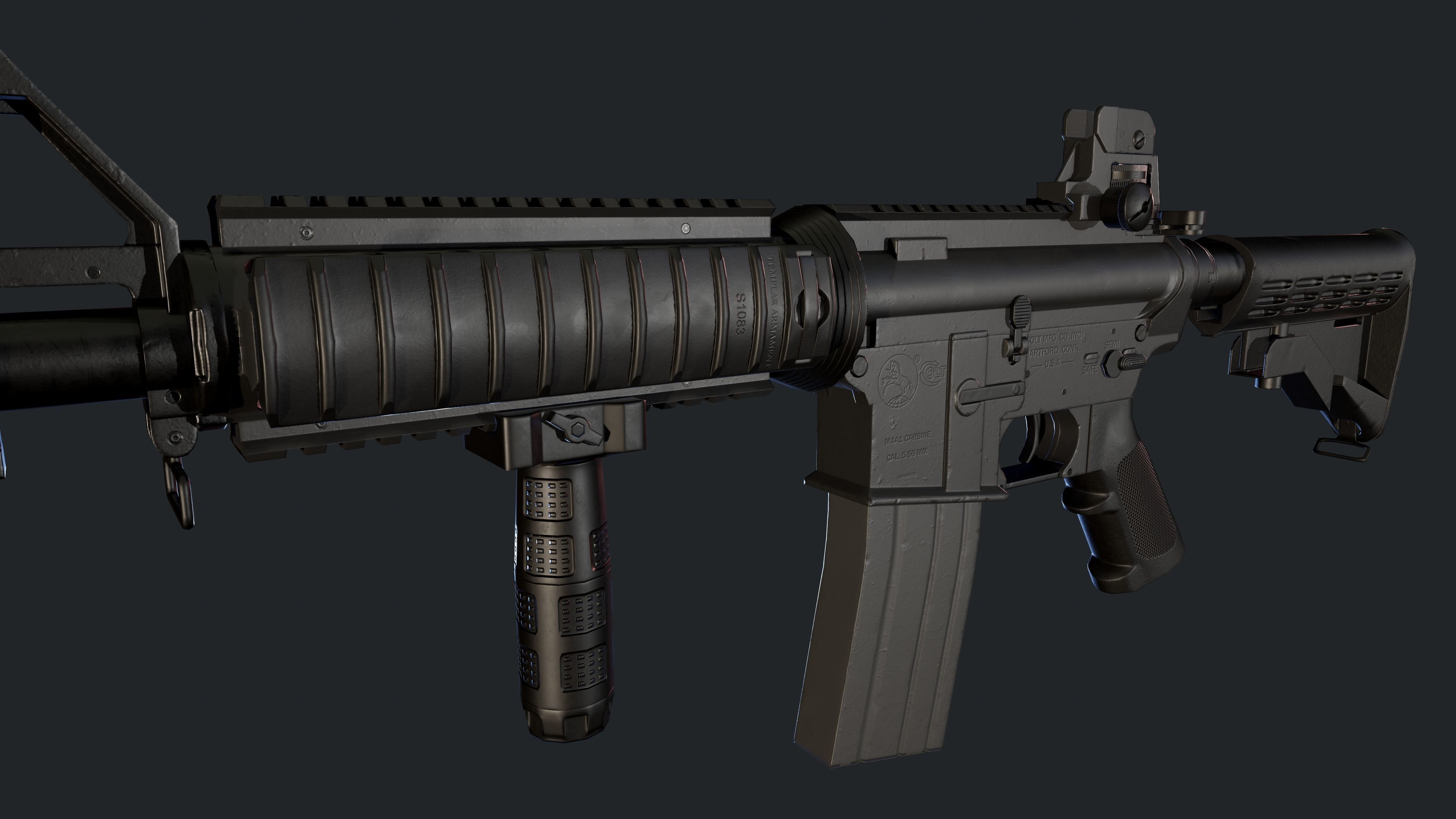 M4A1 Carbine with attachments and red dot Low-poly 3D model_4