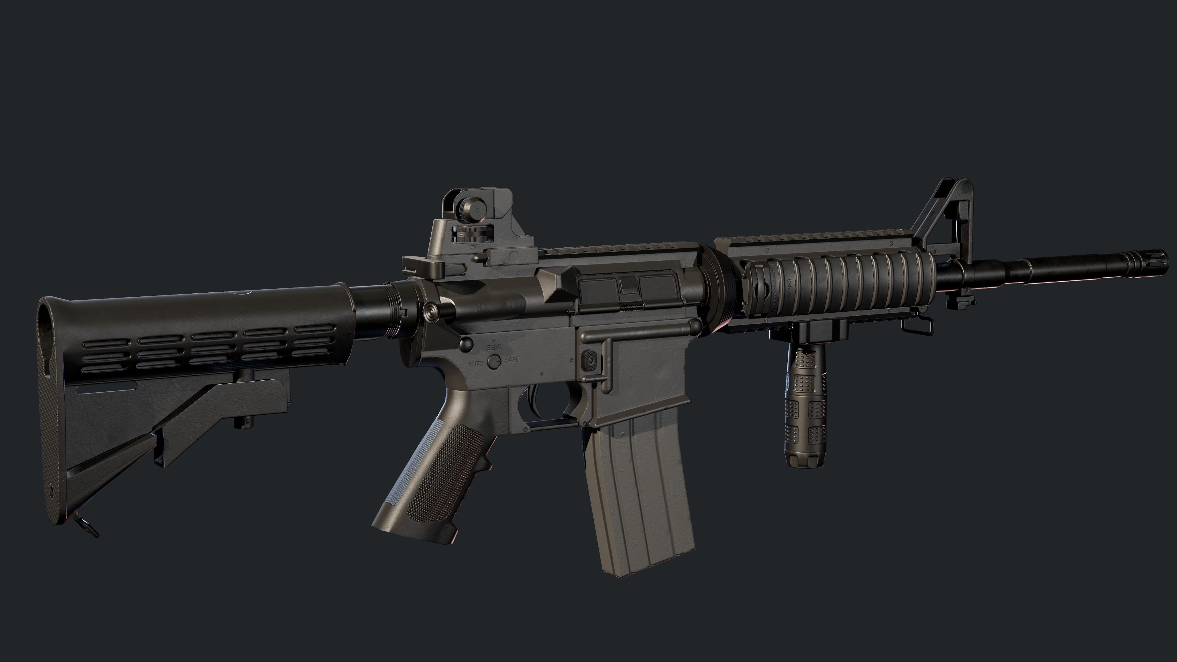 M4A1 Carbine with attachments and red dot Low-poly 3D model_1