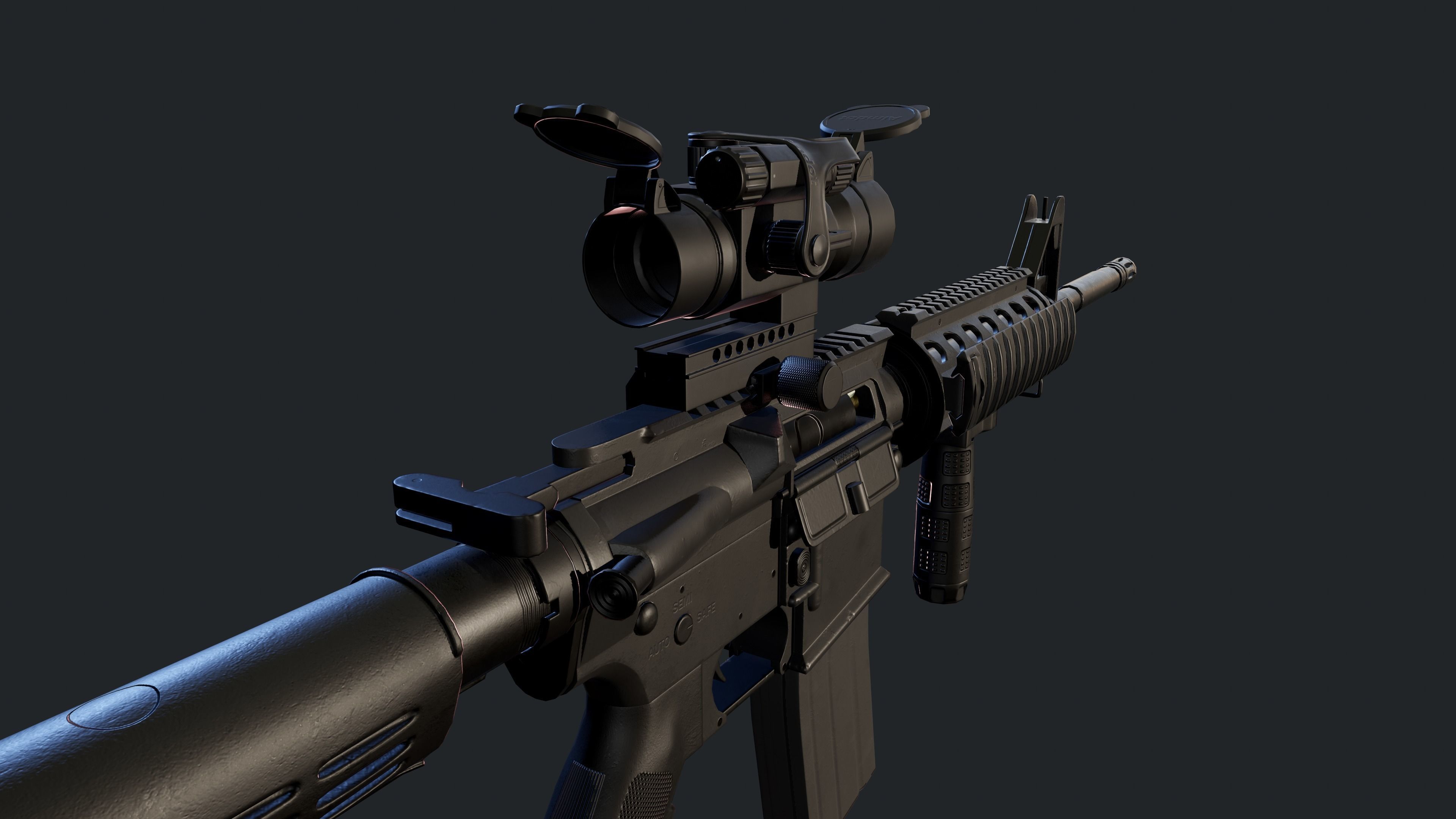 M4A1 Carbine with attachments and red dot Low-poly 3D model_6