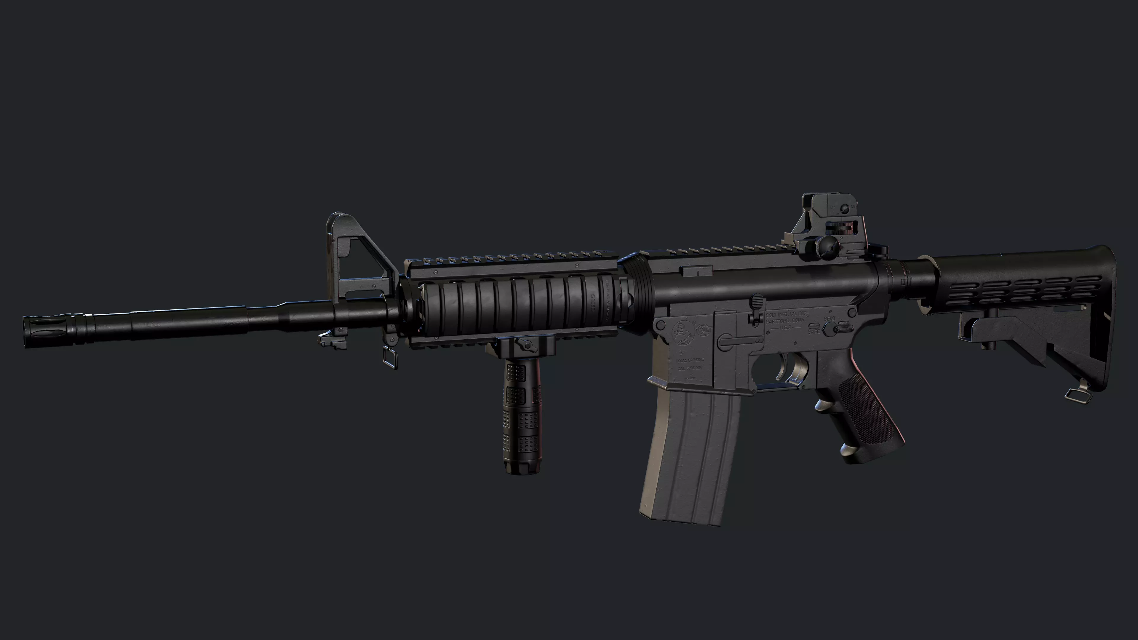 M4A1 Carbine with attachments and red dot Low-poly 3D model_0