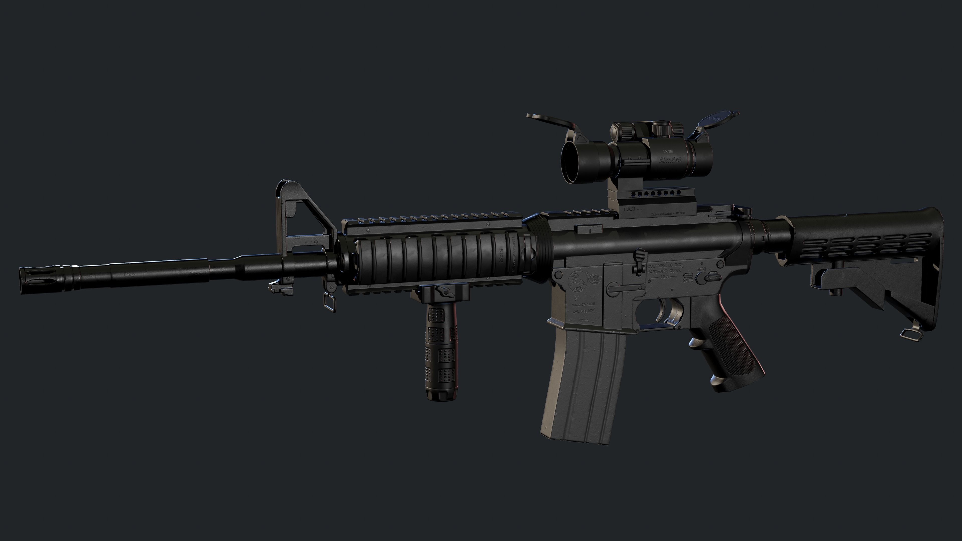 M4A1 Carbine with attachments and red dot Low-poly 3D model_2