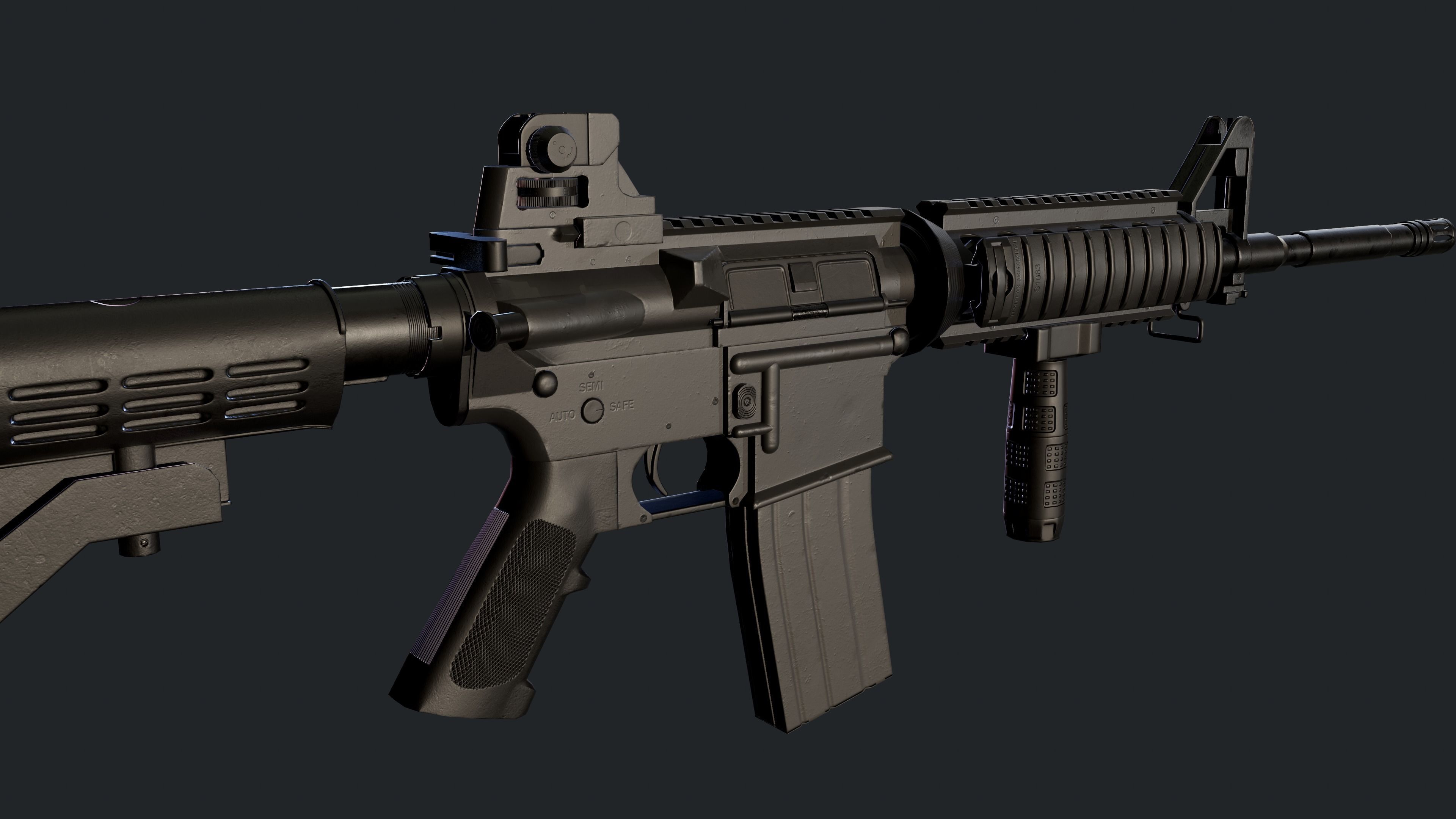 M4A1 Carbine with attachments and red dot Low-poly 3D model_5